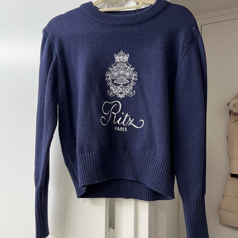Frame Ritz Blue Sweater with Embroidered Crest - Picture 2 of 5